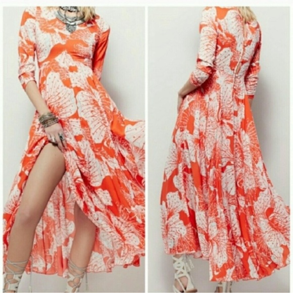 Free People First Kiss floral full skirt maxi dress Tangerine Dream - Picture 3 of 11